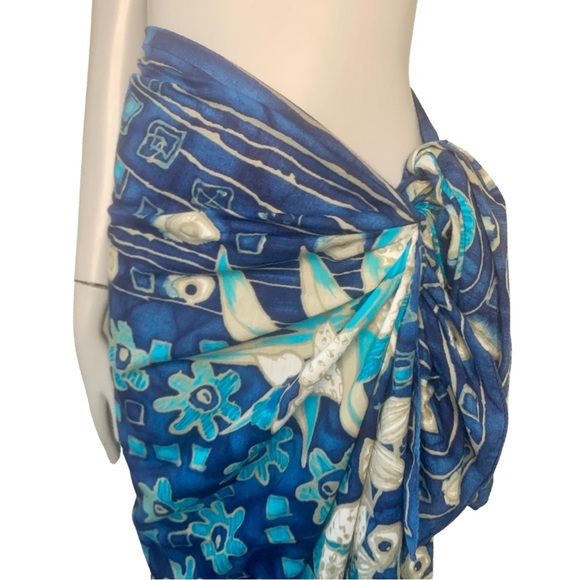 HP🎉 SAKS FIFTH AVENUE Swim Coverup Pareo Wrap Large Scarf Cotton Tropical Floral - Picture 5 of 16